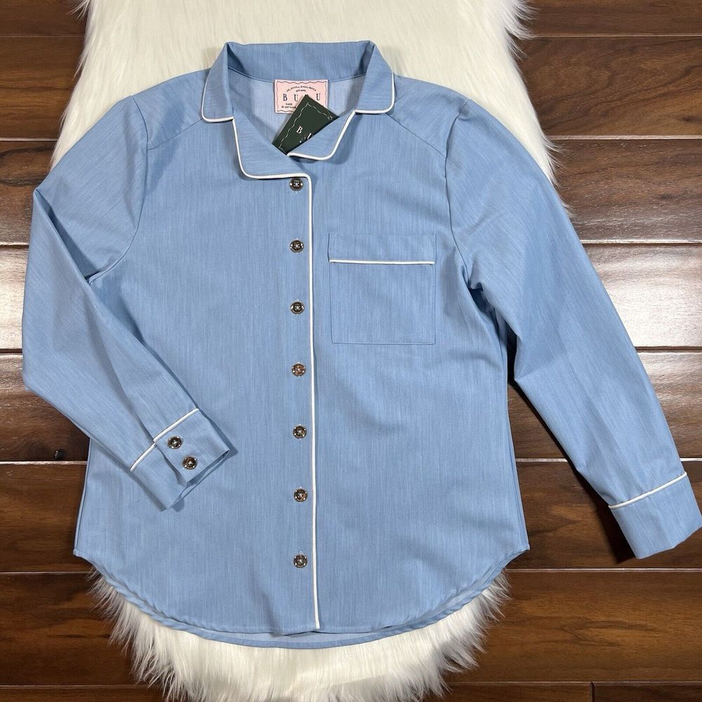 Buru Women's Size Small Blue Denim Chambray Mel Pajama Blouse Top‎